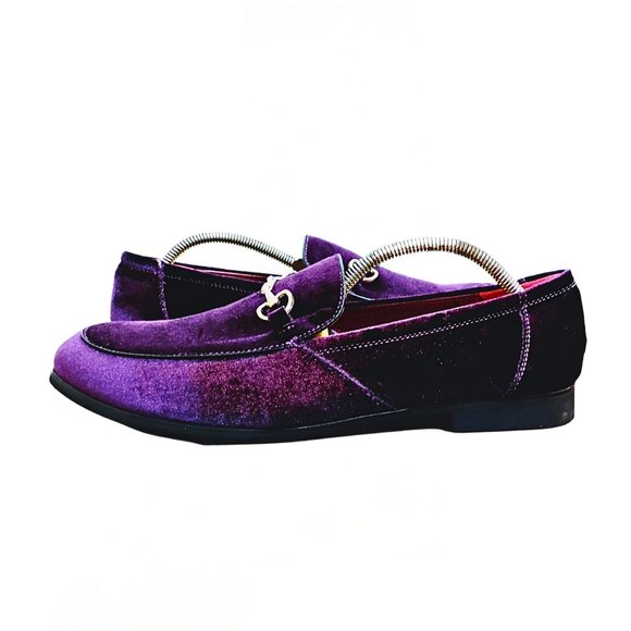 Mens Velvet Loafer Dress Shoe Size 11 Purple Gold Metal Bit Prom Evening - Picture 3 of 5